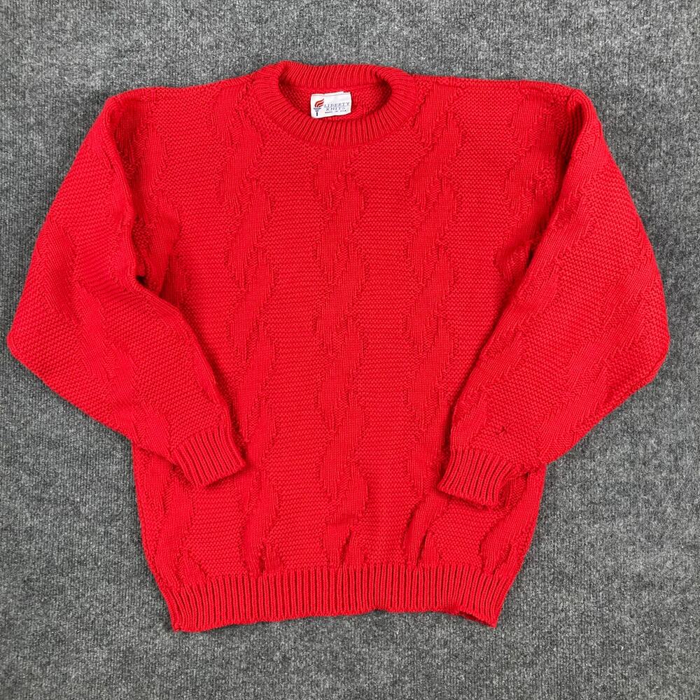Liberty Knits Sweater Womens Size M Red Cable Knit Vintage Crew Pullover